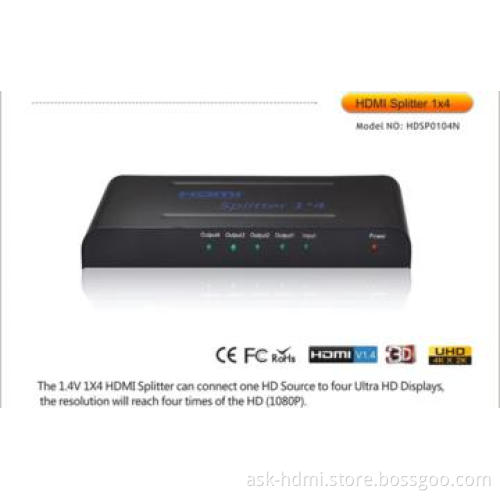 Support 3D HDMI Splitter 1x4 1.4V